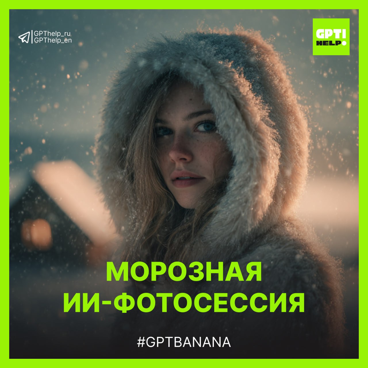 Трендовое зимнее AI-фото с девушкой в шубе и снегом на ресницах