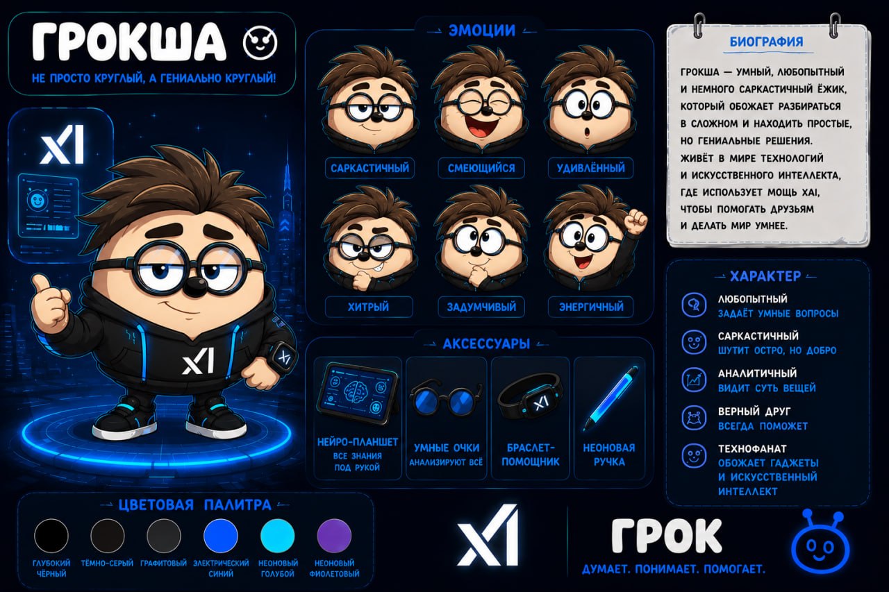 Сгенерированный character sheet в стиле Смешариков с круглым героем и палитрой